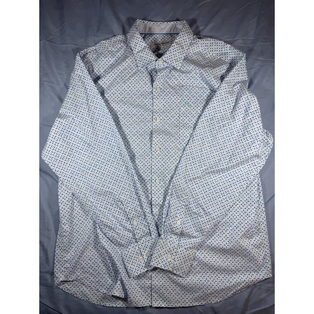 Tommy Bahama Men's Blue Geometric Pattern Long Sleeve Button Up Size XL